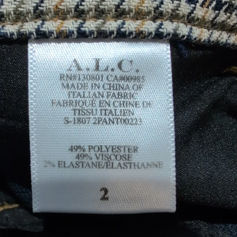 A.L.C. Javier Tan & Navy Plaid Split Hem Trousers Dress Pant Size 2 Waist 15" - Picture 13 of 15